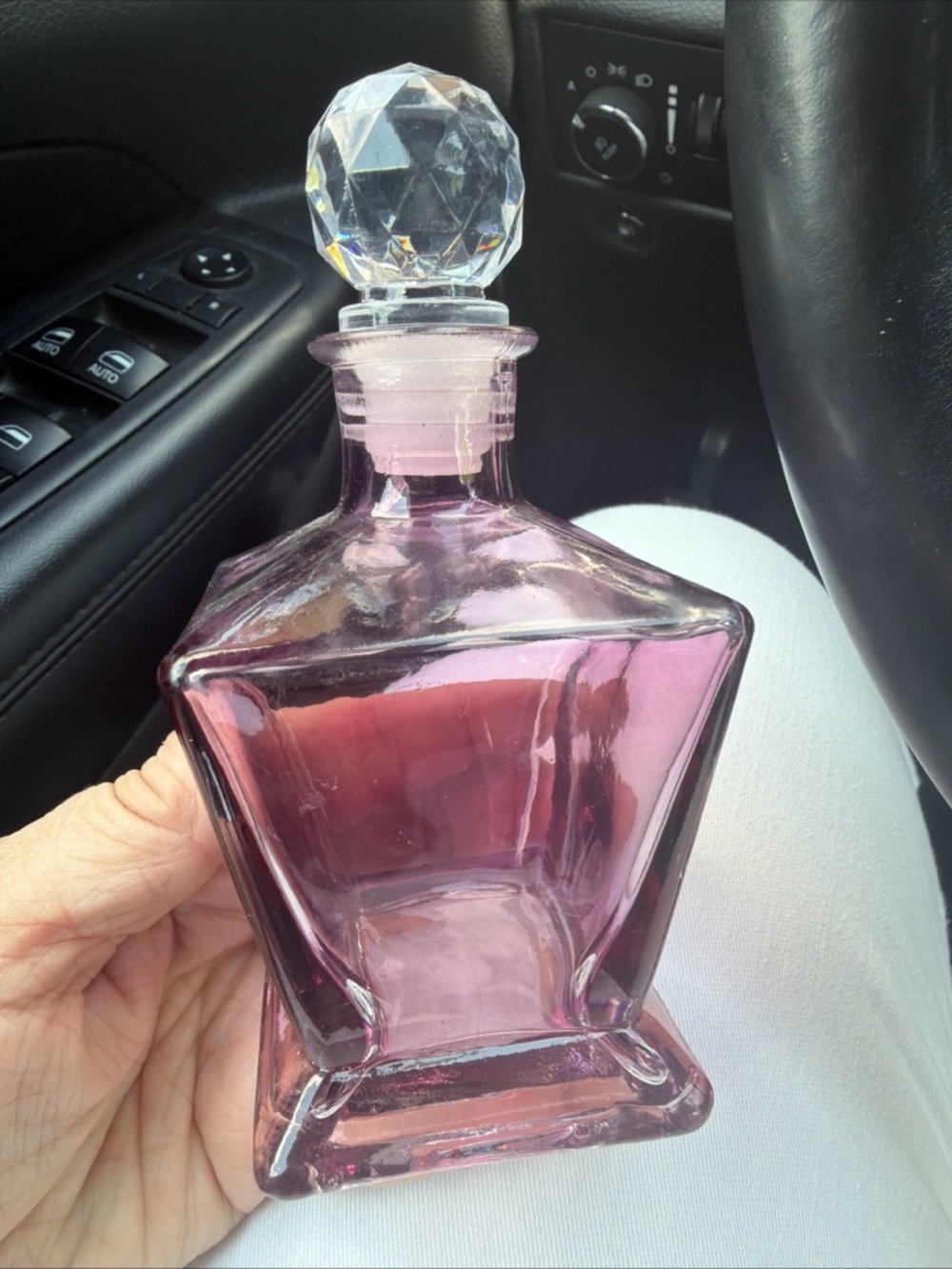 Source Unknown Pink Glass Vanity Bottle with Faceted Stopper